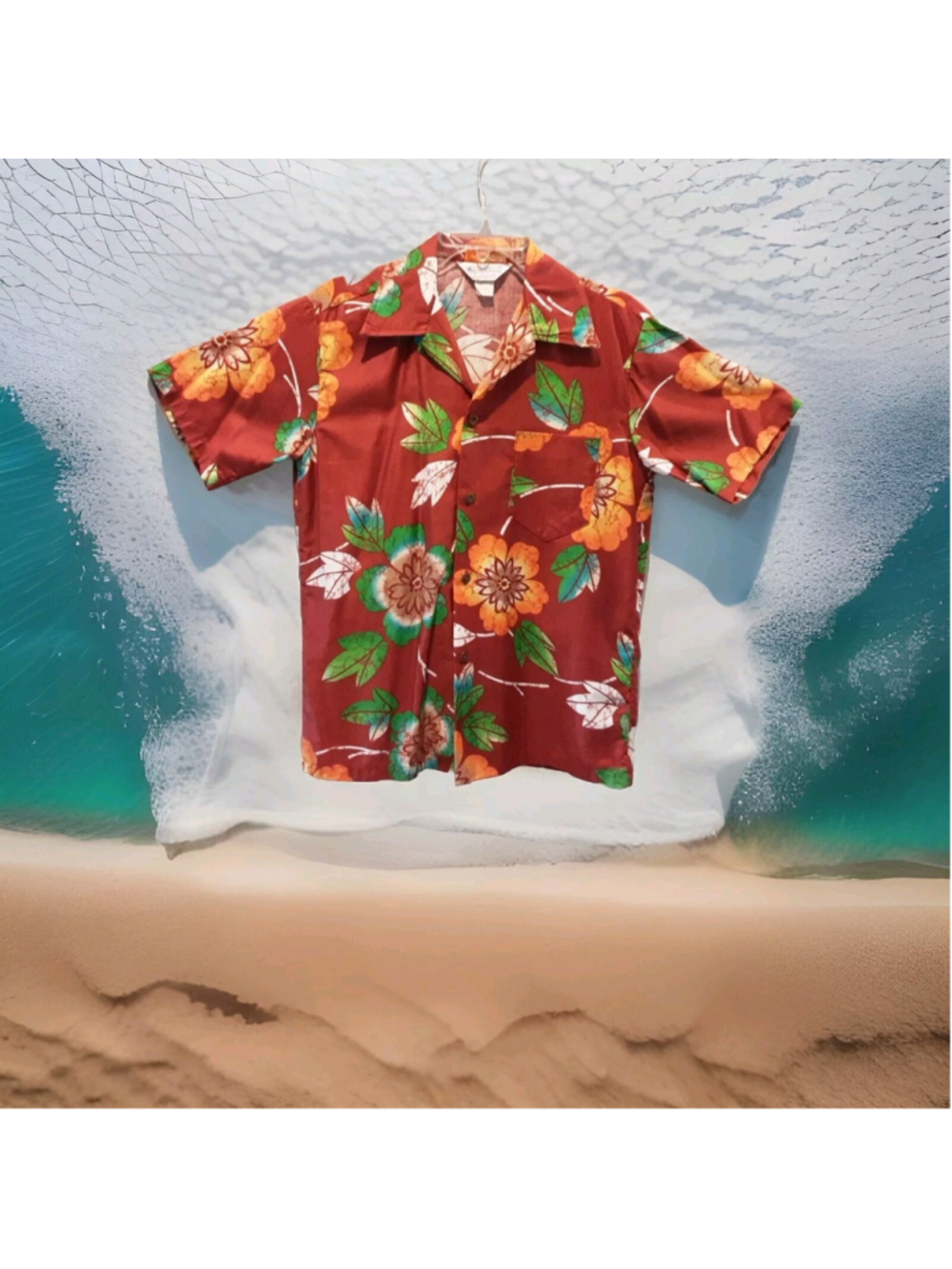 Duke Kahanamoku By Catalina Aloha Shirt SS Coconut Buttons Batik Jewel Colors-M